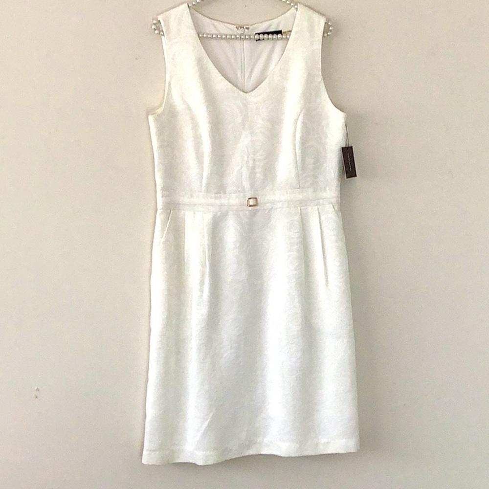 Elegant Tracy White Sleeveless Pleated Cotton Blend Dress Pockets Formal Wedding